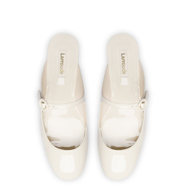 Blair Flat Mule In Ivory Patent Leather