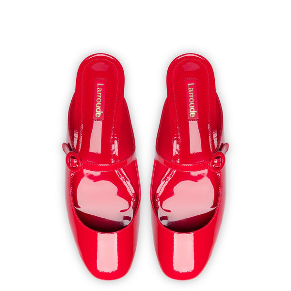 Blair Flat Mule In Scarlet Patent Leather