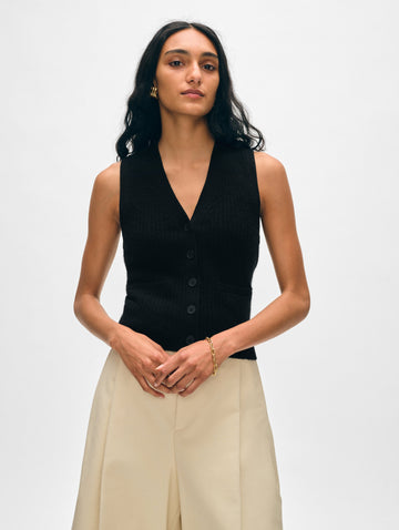 Cashmere Ribbed Button Vest