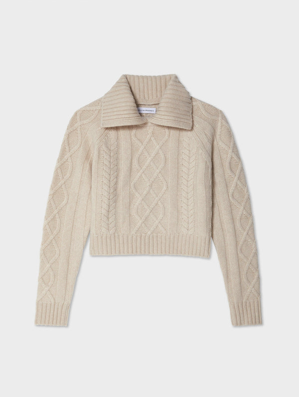 Cashmere Luxe Cable Collar Crewneck