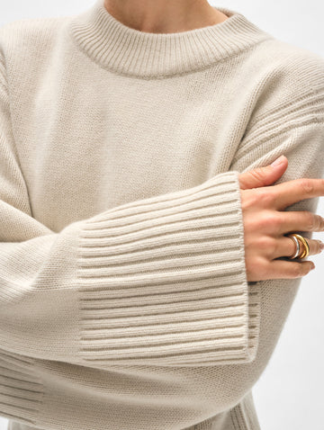 Merino Cashmere Waisted Crewneck