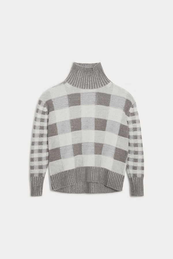 MIRELLA PLAID CASHMERE TURTLENECK SWEATER