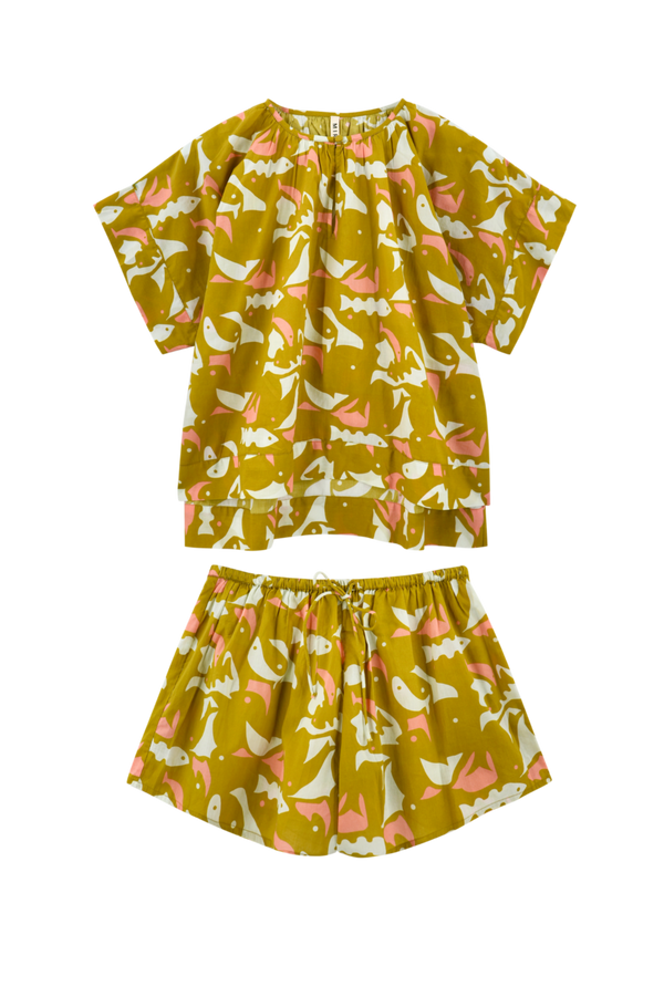 Pajama Tap Short Set in Canary