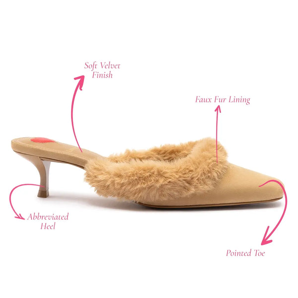 Amal Faux Fur Mule In Peanut Suede