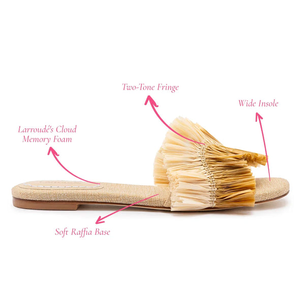 Ivy Fringe Flat In Beige Raffia