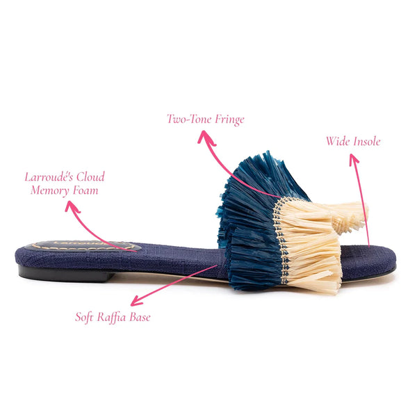 Ivy Fringe Flat In Navy Raffia