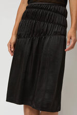 Anggae Satin Gather Long Skirt in Black