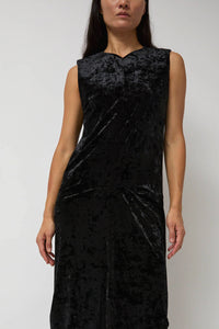 Anggae Washed Velvet Long Dress in Black