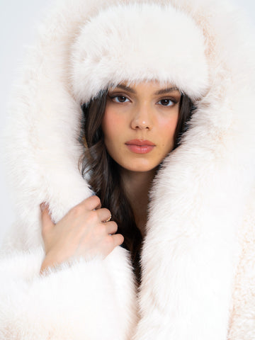 Miss Circle White Wrap Around Vegan Fur Hat