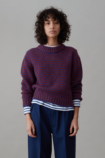 MOLLY SWEATER | BLUE AND AUBURN STRIPE