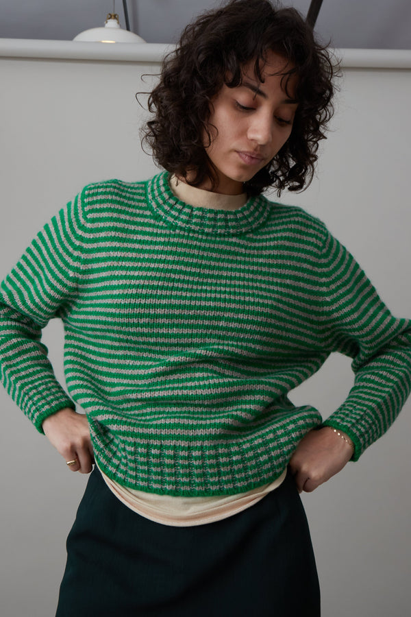 MOLLY SWEATER | GREEN AND GREY STRIPE