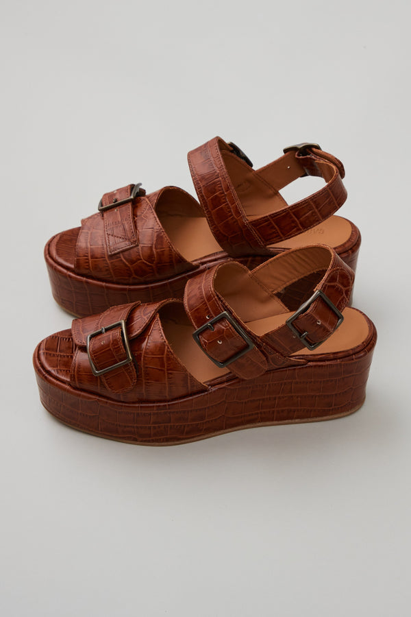 MARGARET PLATFORM | COGNAC EMBOSSED LEATHER