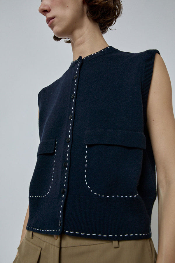 CORDERA Merino Stitched Waistcoat in Navy