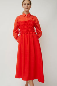 CORDERA Viscose Gathered Dress in Coral