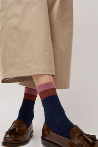 Exquisite J Colorblock Socks in Navy