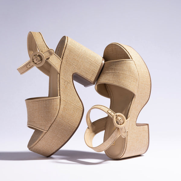 Miso Platform Strap Sandal In Beige Raffia