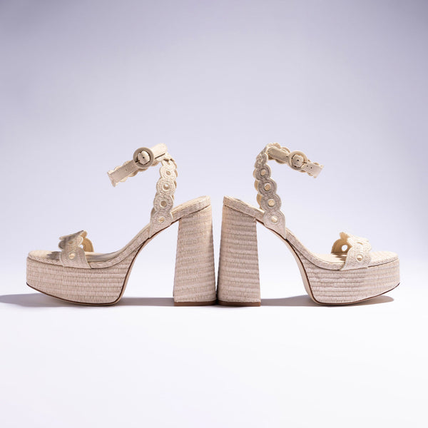 Dolly Broderie Sandal In Natural Raffia