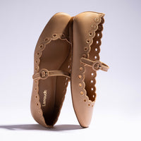 Blair Broderie Ballet Flat In Tan Leather