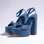 Daisy Platform In Blue Stoned Denim