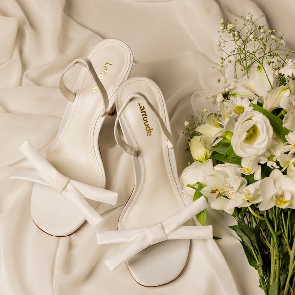 Larroudé x Markarian Bridal Sandal In White Satin