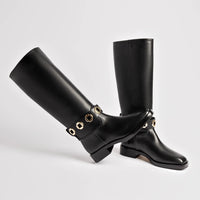 Milan Flat Boot In Black Leather