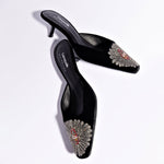 Larroudé x Markarian Mule In Black Velvet and Heart Embroidery