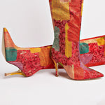 Larroudé x Markarian Boot In Red Patch Work Fabric