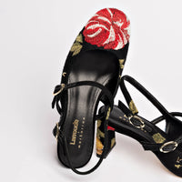 Larroudé x Markarian Pump In Black Wool and Floral Embroidery