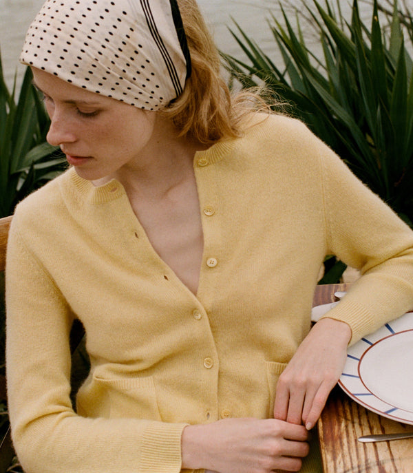 FREYA CASHMERE CARDIGAN -- LEMON CHIFFON