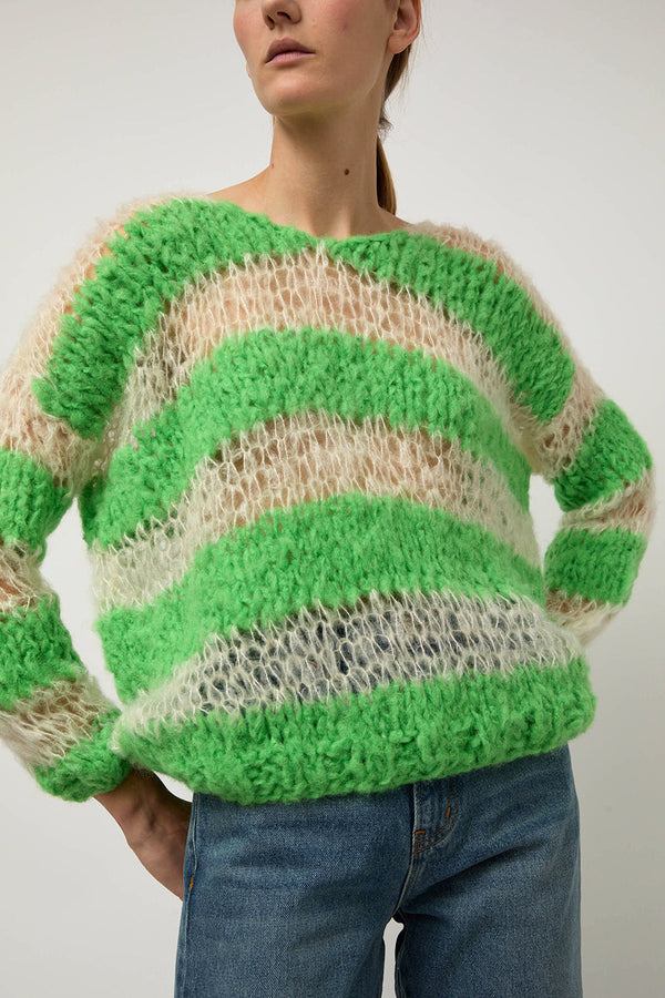 Guðrun & Guðrun Kavi Stripe Sweater in White and Green