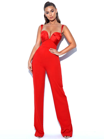 Onika Red Satin and Crepe Jumpsuit