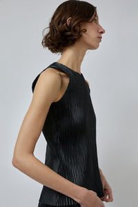 INSHADE Pleated Eco Leather Top in Black