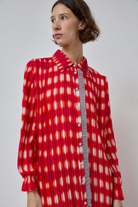 INSHADE Pleated Shirt Dress in Red and Pink Plaid