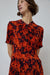 INSHADE Short Sleeve Crimped Chiffon Dress in Red and Bordeaux Floral