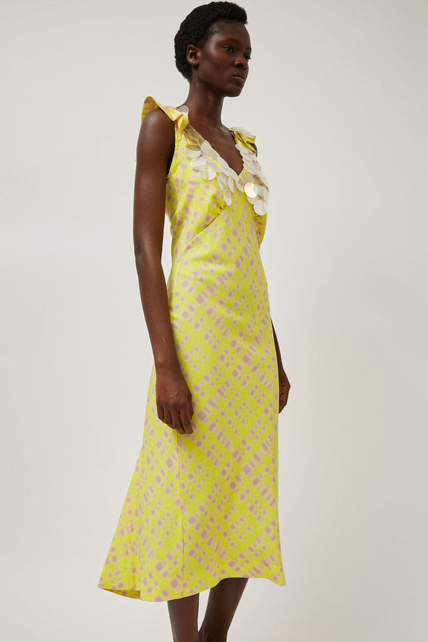 INSHADE V Neck Sequin Dress in Light Yellow Plaid