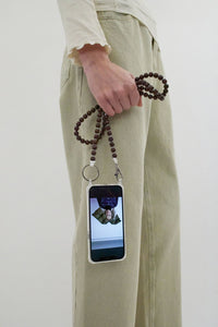 Ina Seifart Handykette Iphone Necklace in Brown with White Thread