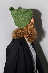 Karakoram Fold Up Long Pom Pom Beanie in Grass