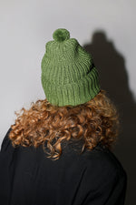 Karakoram Fold Up Long Pom Pom Beanie in Grass