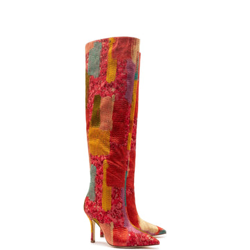 Larroudé x Markarian Boot In Red Patch Work Fabric