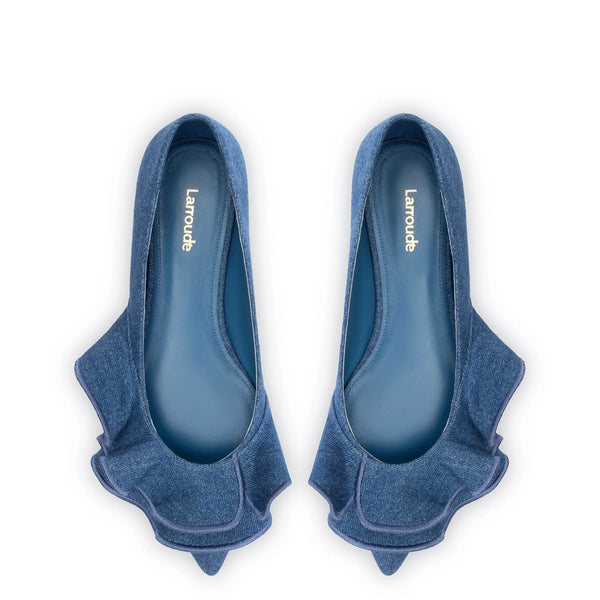 Lee Ruffle Flat In Blue Denim