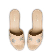 Miso Platform Sandal In Beige Raffia and Floral Crystals