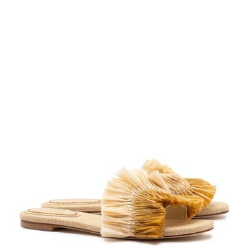 Ivy Fringe Flat In Beige Raffia