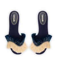 Ivy Fringe Flat In Navy Raffia