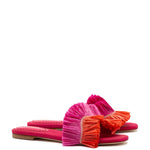 Ivy Fringe Flat In Pink and Orange Raffia