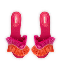 Ivy Fringe Flat In Pink and Orange Raffia