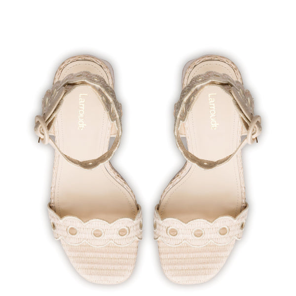 Dolly Broderie Sandal In Natural Raffia