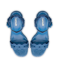 Dolly Broderie Sandal In Blue Stoned Denim