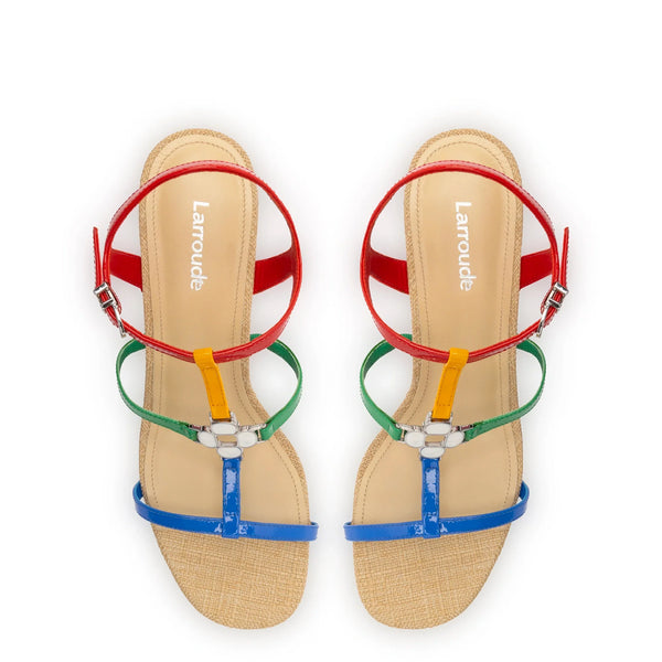 Hana Block In Multicolor Patent Leather and Raffia