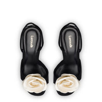 Salma Sandal In Black Suede and Ivory Satin