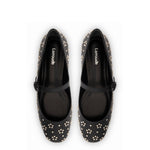 Blair Ballet Flat In Black Leather and Metallic Studs